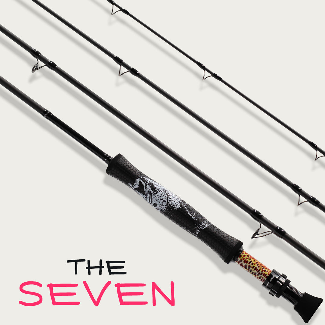 Folklore 8-foot-8 7-weight streamer fly rod with Ed Anderson grip art, The Seven