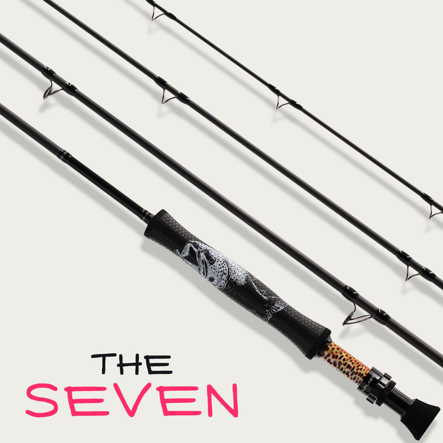 Folklore 8-foot-8 7-weight streamer fly rod with Ed Anderson grip art, The Seven