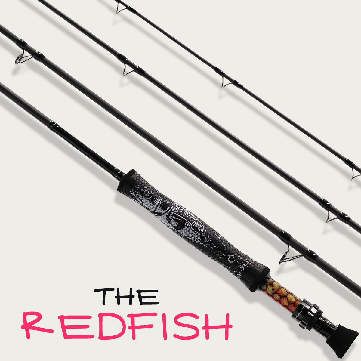 Folklore 9-foot 8-weight Redfish fly rod with redfish grip art, The Redfish